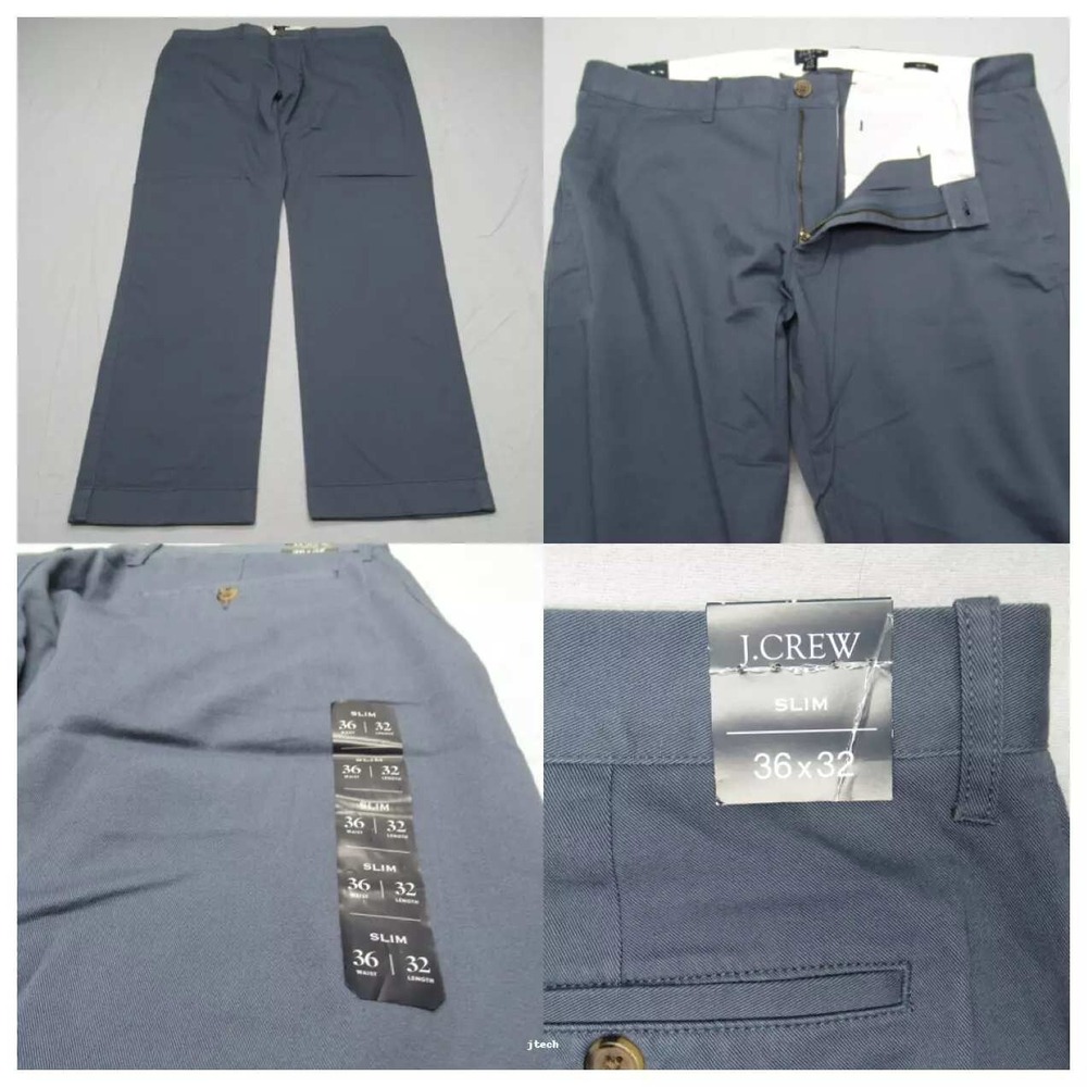 J Crew Flex Chino Pants Men 36x32 Gray Wide Leg Flat Straight Slim Fit NWT